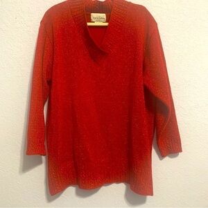 Diane Von Furstenberg Red Sparklingly V Neck Holiday Sweater